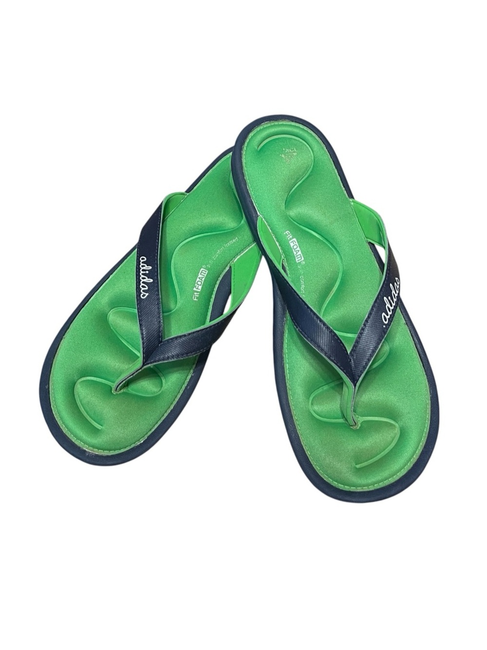 Adidas Fit Foam Women Flip Flops Sandals Green Navy Size 8 Beach Summer Vacation
